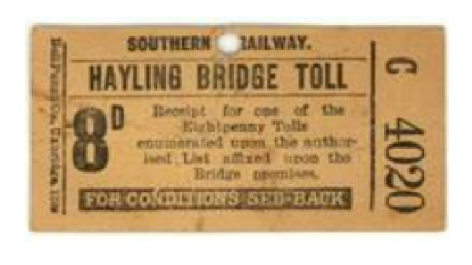 Southern Railway Hayling Road Bridge Toll Ticket – Bob Morley Collection